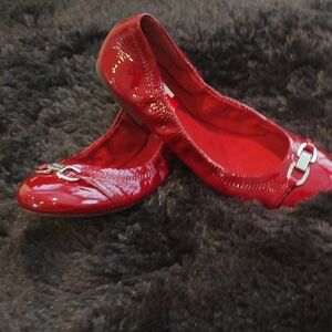 Ralph Lauren Shiny Red Flats with Silver Accents